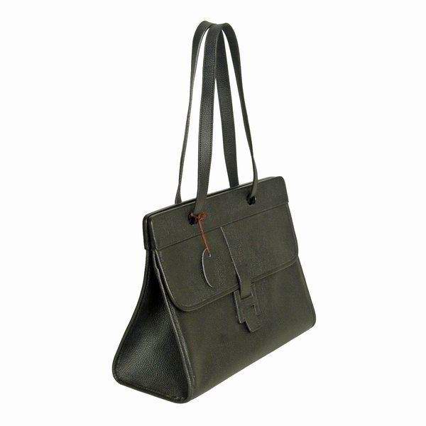 Best Hermes Large Leather H Handbag Black 6058 - Click Image to Close